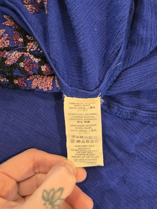 Free People Womens Pretty Pineapple Embroidered Dress Royal Blue Size Small - Picture 9 of 11